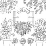 Nadokienny i piękny ogród dla kolorystyki książki strony również zwrócić corel ilustracji wektora ilustracja wektor Nadokienny i piękny ogród dla kolorystyki książki strony również zwrócić corel ilustracji wektora ilustracja wektor