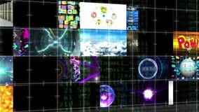 Nahtlose Animation des Computer- oder FernsehnachrichtensendungsgetriebeschirmschnittstellenDarstellungshintergrunds stock footage Nahtlose Animation des Computer- oder FernsehnachrichtensendungsgetriebeschirmschnittstellenDarstellungshintergrunds stock footage