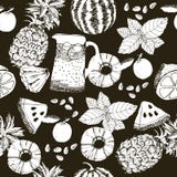 Nahtlose Muster Ananas und Wassermelonen übergeben Zeichnungsart Lizenzfreie Stockfotografie Nahtlose Muster Ananas und Wassermelonen übergeben Zeichnungsart Lizenzfreie Stockfotografie