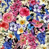 Nahtloser Hintergrund des Aquarells, Weinlese blüht Blumenstrauß, Weide vektor abbildung Nahtloser Hintergrund des Aquarells, Weinlese blüht Blumenstrauß, Weide vektor abbildung