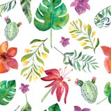 Nahtloses Blumenmuster mit tropischen Blumen, Aquarell lizenzfreie abbildung Nahtloses Blumenmuster mit tropischen Blumen, Aquarell lizenzfreie abbildung