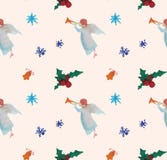 Nahtloses Muster der Aquarell-Weihnachtsillustrationen mit Engeln Thema des neuen Jahres des Winters lizenzfreie abbildung Nahtloses Muster der Aquarell-Weihnachtsillustrationen mit Engeln Thema des neuen Jahres des Winters lizenzfreie abbildung