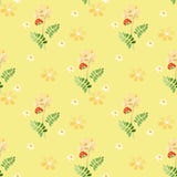 Nahtloses Muster der netten Blumen der Karikatur auf Gelb stock abbildung Nahtloses Muster der netten Blumen der Karikatur auf Gelb stock abbildung