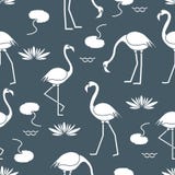 Nahtloses Muster mit Flamingo, Blumen und Blattseerosen Design f?r Plakat oder Druck vektor abbildung Nahtloses Muster mit Flamingo, Blumen und Blattseerosen Design f?r Plakat oder Druck vektor abbildung