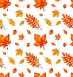 Nahtloses Muster mit orange Aquarellblättern des Herbstes stock abbildung Nahtloses Muster mit orange Aquarellblättern des Herbstes stock abbildung