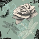 Nahtloses Muster mit Rose, dekorative Basisrecheneinheiten vektor abbildung Nahtloses Muster mit Rose, dekorative Basisrecheneinheiten vektor abbildung