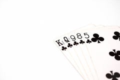 Naipes del sistema de símbolo de las graduaciones de la mano de póker en casino: limpie con un chorro de agua en el fondo blanco, Foto de archivo Naipes del sistema de símbolo de las graduaciones de la mano de póker en casino: limpie con un chorro de agua en el fondo blanco, Foto de archivo