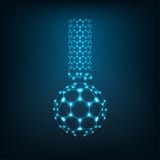 Nanoscience, έννοια νανοτεχνολογίας με τον άνθρακα nanotube, buckyball fullerene και λέξη νανο στη μορφή της χημικής κούπας απεικόνιση αποθεμάτων Nanoscience, έννοια νανοτεχνολογίας με τον άνθρακα nanotube, buckyball fullerene και λέξη νανο στη μορφή της χημικής κούπας απεικόνιση αποθεμάτων