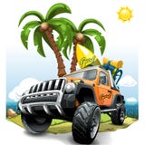 Naranja extrema del vehículo de camino SUV en una playa Ilustración del vector libre illustration Naranja extrema del vehículo de camino SUV en una playa Ilustración del vector libre illustration
