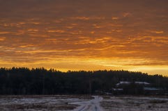 Nascer do sol brilhante bonito da manhã e do inverno em janeiro O subúrbio e o campo cobriram a neve Fotografia de Stock Royalty Free Nascer do sol brilhante bonito da manhã e do inverno em janeiro O subúrbio e o campo cobriram a neve Fotografia de Stock Royalty Free