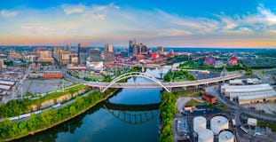 Nashville Tennessee TN Drone Skyline Aerial and Cumberland River