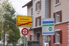 National border between Germany and Switzerland in Konstanz city stock photos National border between Germany and Switzerland in Konstanz city stock photos