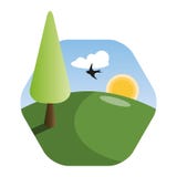 Natura krajobraz z latającym ptakiem w ranku ilustracja wektor Natura krajobraz z latającym ptakiem w ranku ilustracja wektor
