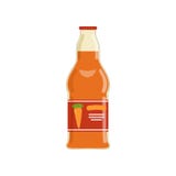 Natural carrot juice in glass bottle with brand sticker. Vegan nutrition. Healthy organic product. Flat vector design. Natural carrot juice in glass bottle with royalty free illustration Natural carrot juice in glass bottle with brand sticker. Vegan nutrition. Healthy organic product. Flat vector design. Natural carrot juice in glass bottle with royalty free illustration