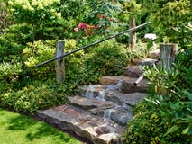 Natural Stone Stairs Landscaping In Home Garden Stock Photography