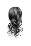 Natural wavy black hair on white background. Woman`s head back view
