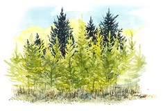 naturlig liggande Miljövänligt naturligt höstlandskap Målad illustration för vattenfärg hand royaltyfri fotografi naturlig liggande Miljövänligt naturligt höstlandskap Målad illustration för vattenfärg hand royaltyfri fotografi