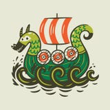 Nave del fumetto Scandinavo vichingo drakkar illustrazione di stock Nave del fumetto Scandinavo vichingo drakkar illustrazione di stock