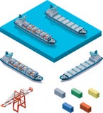 Navio de recipiente do vetor com guindaste ilustração stock Navio de recipiente do vetor com guindaste ilustração stock