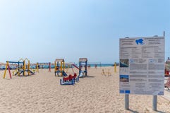 Nea Skioni Beach, Kassandra, Chalkidiki, Central Macedonia, Greece. Children`s Playground Stock Photos