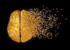 Nedbrytning av guld- Digital Brain On Black Background royaltyfri illustrationer Nedbrytning av guld- Digital Brain On Black Background royaltyfri illustrationer