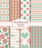 Needlework seamless patterns. Vector set.