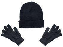 Negro hecho punto sirve la gorrita tejida y guantes del sombrero en un fondo blanco stock de ilustración Negro hecho punto sirve la gorrita tejida y guantes del sombrero en un fondo blanco stock de ilustración