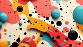 Neo Memphis style decoration art. Abstract colorful background with spots and splashes. Abstract geometric background with