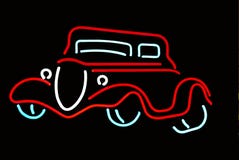 Neon Outline Of An Antique Car Stock Images