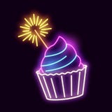 Neonowa babeczka Z Sparkler Obraz Royalty Free Neonowa babeczka Z Sparkler Obraz Royalty Free