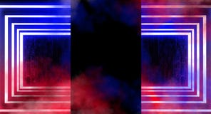 Neonowy łuk w ciemnym pustym pokoju Dym, neonowy światło świadczenia 3 d ilustracji Neonowy łuk w ciemnym pustym pokoju Dym, neonowy światło świadczenia 3 d ilustracji