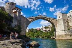 Neretva River and Old Bridge in Mostar Stock Images Neretva River and Old Bridge in Mostar Stock Images