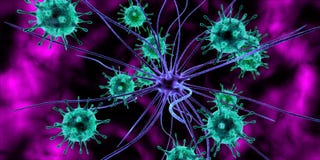 Nervcell som anfallas av virus arkivbild Nervcell som anfallas av virus arkivbild