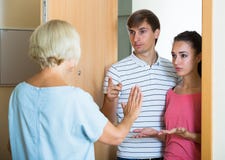 Nervous neighbors coming to old lady with complains royalty free stock photos Nervous neighbors coming to old lady with complains royalty free stock photos