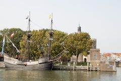 Historical ship in The harbor of the city of Enkhuizen stock photography Historical ship in The harbor of the city of Enkhuizen stock photography