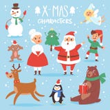 Nette Karikatur Santa Claus, Schneemann, Ren, Weihnachtsbär, Sankt-Frau der Weihnachtsvektor-Charaktere, verfolgen Symbol des neu stock abbildung Nette Karikatur Santa Claus, Schneemann, Ren, Weihnachtsbär, Sankt-Frau der Weihnachtsvektor-Charaktere, verfolgen Symbol des neu stock abbildung