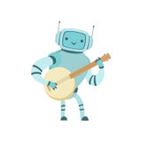 Nette Roboter-Musiker-Playing Banjo Musical-Instrument-Vektor-Illustration vektor abbildung Nette Roboter-Musiker-Playing Banjo Musical-Instrument-Vektor-Illustration vektor abbildung
