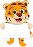 Nette Tigerkarikatur, die leeres Zeichen hält lizenzfreie abbildung Nette Tigerkarikatur, die leeres Zeichen hält lizenzfreie abbildung