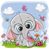Netter Karikatur-Elefant auf einer Wiese vektor abbildung Netter Karikatur-Elefant auf einer Wiese vektor abbildung