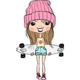 Nettes Mädchen Vektor hipsterl Mode mit Skateboard Stockfoto Nettes Mädchen Vektor hipsterl Mode mit Skateboard Stockfoto