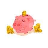 Nettes rosa Sparschwein mit Goldmünzen vektor abbildung Nettes rosa Sparschwein mit Goldmünzen vektor abbildung