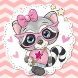 Nettes Waschbärmädchen in den rosa Brillen lizenzfreie abbildung Nettes Waschbärmädchen in den rosa Brillen lizenzfreie abbildung