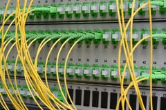 Network Center With Fiber Optic Patch Cord And Distribution Panel Stock Photo