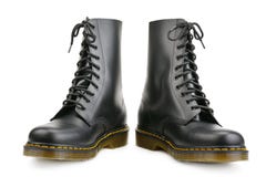 Neue schwarze Stiefel für Armee und Reise lokalisiert auf Weiß Stockfotografie Neue schwarze Stiefel für Armee und Reise lokalisiert auf Weiß Stockfotografie