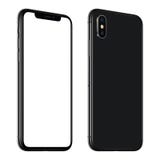 New black smartphone similar to iPhone X mockup front and back sides CCW rotated isolated on white background