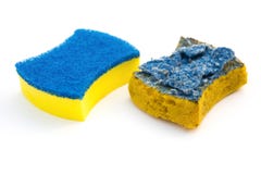 New & Old Double-side Cleaning Sponge Onwhite Background Stock Photo