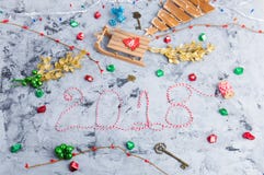 Rustic Christmas flat lay, text 2018 Stock Images Rustic Christmas flat lay, text 2018 Stock Images