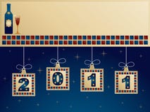New year banner. In blue and red with hanging decorations vector illustration New year banner. In blue and red with hanging decorations vector illustration