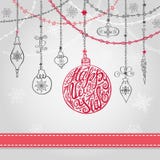 New year card with ball,garlands,ribbon. New year greeting card with ball, garlands and ribbon.Holiday background.Christmas design template.Vintage ornate vector royalty free illustration New year card with ball,garlands,ribbon. New year greeting card with ball, garlands and ribbon.Holiday background.Christmas design template.Vintage ornate vector royalty free illustration