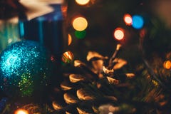 New year Christmas decoration close-up. Christmas ball, cone, Ch stock photos New year Christmas decoration close-up. Christmas ball, cone, Ch stock photos